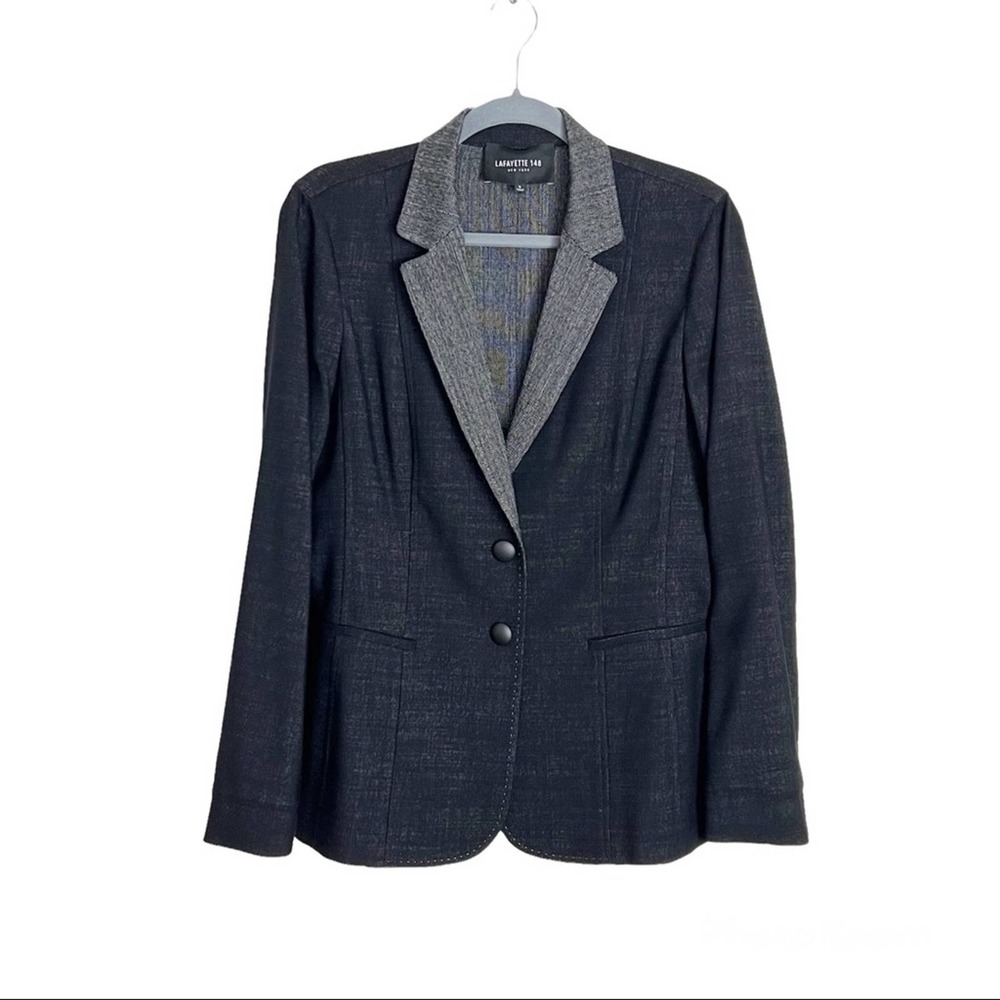 Lafayette 148 Virgin Wool Blazer Size 6 Black Gray